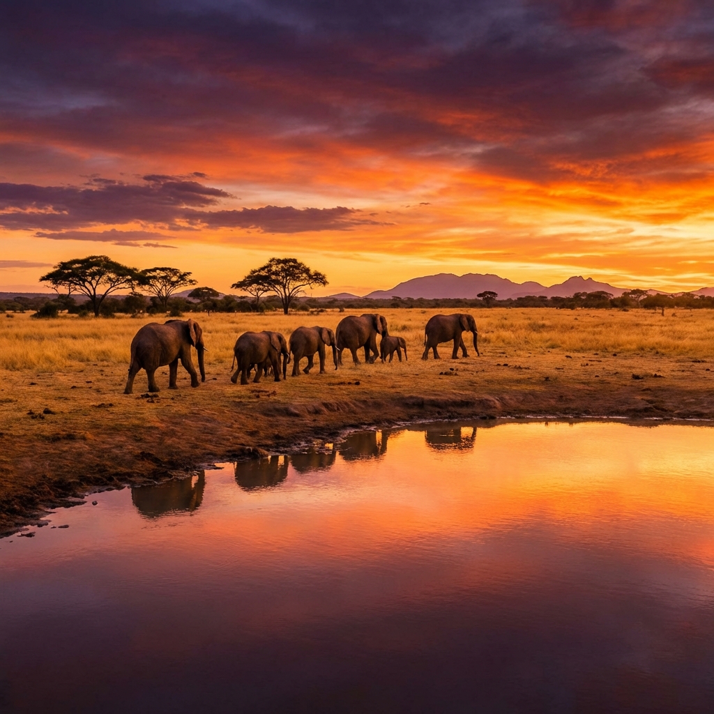 African Safari at Sunset
